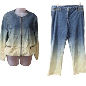 Spanner Vintage 90s/Y2K Ombré Denim Jacket & Flare Jeans Coordinated Set